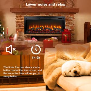 Caminetto Elettrico da Incasso a Parete da 44 Pollici con Luce LED Moderna e Telecomando, Fiamma Imitata per Casa e Camper, Materiale in Vetro - Product Image 6