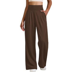 Women's <b>Trousers</b> Brown High <b>Waist</b> Wide Leg Pants <b>Elastic</b> <b>Waist</b> Loose Fit Full Length Casual <b>Trousers</b> With Pockets Solid <b>Trouser</b> - Product Image 6