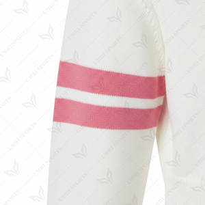 Cárdigan de Punto a Rayas Blanco y Rosa para Mujer, Cuello en V, Manga Larga, Cierre de Botones, Estilo Preppy, 100% Lana Acrílica - Product Image 4