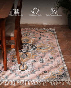 Alfombra Oriental India de Poliéster de Pelo Medio, Fabricada a Máquina por Mittal Textile, con Patrón Abstracto, Flecos, Antideslizante, Apta para Mascotas - Product Image 2