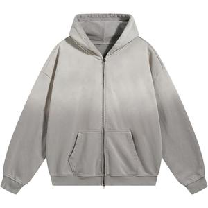 Sweat à capuche streetwear pour hommes à impression bouffante personnalisée vierge en gros Sweats à capuche zippés à l'épaule délavés à l'acide Sweat à capuche imprimé à double fermeture éclair - Product Image 1