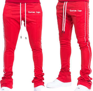 Custom Logo Men's Track <b>Pants</b> Polyester Zipper Fly Stripe Skinny Sweatpants Stacked Fashion Casual Jogger Wear <b>Pants</b> Mid - Product Image 1