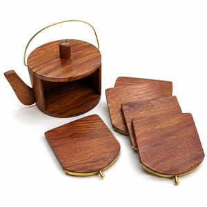 Posavasos de Madera de Palisandro Hechos a Mano con Soporte, Juego de Posavasos Rústicos de Madera para Tazas de Café, Jarras, Vasos, Mesa de Comedor, Cocina - Product Image 1