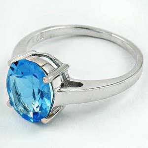 Anillo Solitario Vibrante de Plata de Ley 925 con Topacio Azul de Corte Ovalado y Engaste de Cuatro Garras, Anillo Bohemio para Fiesta - Product Image 1
