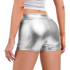 Shorts métalliques argentés taille haute pour femme, en satin extensible, style club sexy - Product Image 3