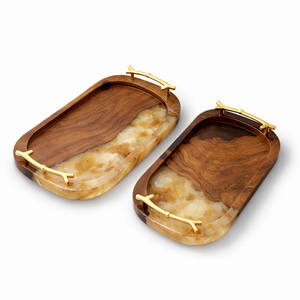 Juego de bandejas de servir de madera chapadas en oro con asa, diseño clásico de lujo para bodas, Diwali, personalizable, multifuncional, para uso doméstico y hotelero - Product Image 3