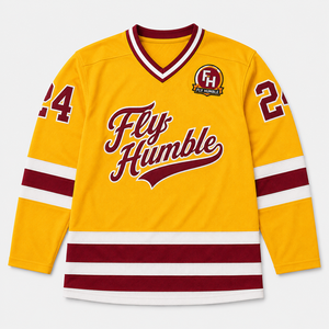 เสื้อฮอกกี้น้ำแข็ง Fly Humble สำหรับผู้ชาย คอวี แขนยาว สีเหลือง สีแดงเลือดหมู สีขาว พิมพ์ชื่อทีมตามสั่ง แห้งเร็ว ระบายอากาศได้ดี ผลิตจากโพลีเอสเตอร์ - Product Image 6