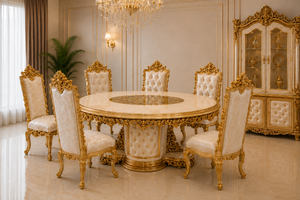 เฟอร์นิเจอร์ห้องรับประทานอาหารไม้สไตล์โรโคโคอิตาลี เฟอร์นิเจอร์ห้องรับประทานอาหารสุดหรูพร้อมงานแกะสลักสีทอง โต๊ะรับประทานอาหารคุณภาพสูงลดราคา - Product Image 5