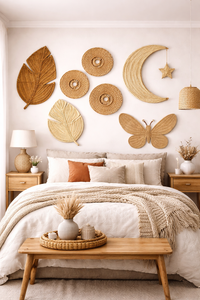 Décoration murale en rotin naturel tressé à la main, étoile de mer souriante, style bohème pour chambre d'enfant et crèche, art de style côtier - Product Image 3