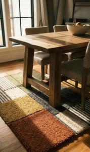 Tapis moderne abstrait géométrique en laine tuftée à la main, antidérapant, à poils moyens, avec support en toile de coton, blocs de couleur, doux et moelleux, 10-14 mm - Product Image 4