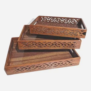 Bandeja de Almacenamiento de Madera de Acacia Ecológica Hecha a Mano, Diseño de Imitación Antigua, Técnica Pulida, Estilo Artístico - Product Image 1