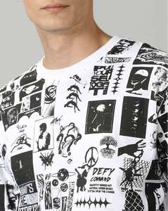 เสื้อยืดคอกลมแขนสั้นทรงหลวมพิมพ์ลายกราฟิกการ์ตูนสีขาวดำสำหรับผู้ชาย - Product Image 5
