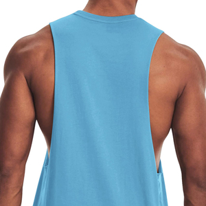 Camiseta sin mangas para hombre, color azul claro, cuello redondo, color sólido, informal, transpirable, de punto, para entrenamiento. - Product Image 6