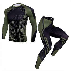 Conjunto Deportivo DROGEN EXPORT para Hombre, Verde Oliva y Negro, Manga Larga, Elástico en Cuatro Direcciones, Transpirable, Cintura Elástica Oculta - Product Image 1