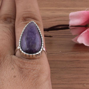 Bague en argent sterling 925 avec charoïte naturelle violette pour femme, bijou de mariage classique avec pierre précieuse - Product Image 5