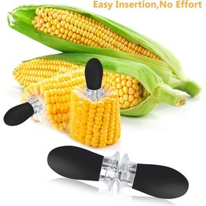 Stainless Steel Corn on the Cob <b>BBQ</b> Fork Skewers 10pcs/5 Pairs for Home Cooking Parties Camping (Black) - Product Image 3