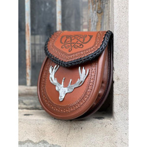 Best Selling Handmade High-Quality Brown 100% Leather Stag Sporran <b>Braided</b> Celtic Kilt <b>Accessory</b> Supplies - Product Image 5