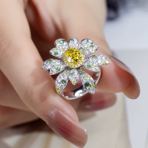 Women's White Gold <b>Diamond</b> <b>Ring</b> With Oval Fancy Yellow Center And Pavé Accents IGI Certified Luxury Flower Design - Product Image 3