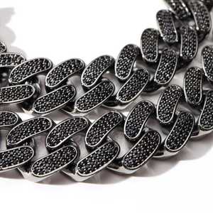 Nueva Cadena Cubana Miami Ajustable de 20mm con Cierre de Resorte, Moissanita Negra, Baño de Rodio, Plata Esterlina, Estilo Hip Hop Bling Iced - Product Image 2