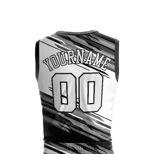 Ensemble de maillots de basket-ball unisexes personnalisés sans manches, imprimés par transfert thermique, en maille 100% polyester, respirant et anti-transpiration, col en V - Product Image 4