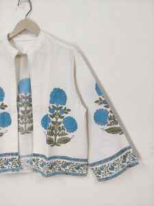 Veste Kimono en Coton Imprimée à la Main Motif Floral Bleu, Style Bohème, pour Été et Hiver, Manteau Indien Fait Main à Impression au Bloc, Haut de Gamme pour Festivals - Product Image 4