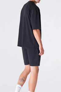 Stitchra Enterprises Men's Black Mesh T-Shirt and Shorts <b>Set</b> Casual Breathable Summer <b>Knitted</b> 100% Cotton 300g Seamless Fusing - Product Image 4