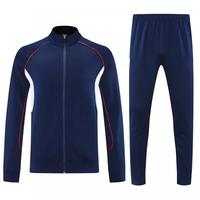 Setelan Training Sepak Bola OEM ODM, Jaket Full-Zip dan Celana, 100% Poliester, Cepat Kering, Regular Fit, Kantong Resleting, Polos untuk Tim