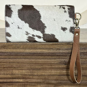 2026 Western Vintage RFID Hand Tooled Turquoise Concho Handmade Hair On Cowhide Genuine Leather <b>Wristlet</b> Clutch Wallet Women's - Product Image 5