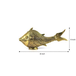 Arte Tribal Bastar Hecho a Mano, Pez Antiguo de Latón con Escamas, 4x8 Pulgadas, Decoración para el Hogar y el Trabajo, Arte Tradicional Indio - Product Image 4