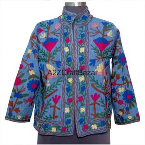 Chaqueta de Mujer con Patrón Floral Suzani TNT Hecha a Mano, 100% Algodón, Bordado a Máquina, Cuello en V, Transpirable, Ecológica, Abrigo de Invierno - Product Image 5