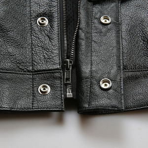 Gilet de moto en cuir véritable pour homme, col montant, fermeture éclair, couleur unie, veste de motard, vêtements d'extérieur automne-hiver, gilets en cuir - Product Image 4