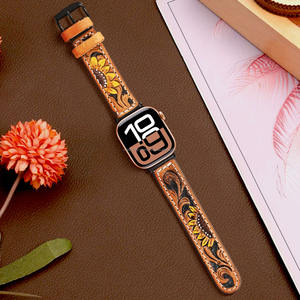Correa de reloj de cuero vacuno repujado estilo western premium, hecha a mano con diseño floral, estilo vaquero, correa de repuesto. - Product Image 3