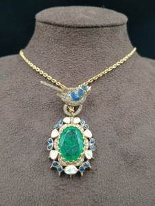 Amaira Jewels Vintage Gold Plated Classic Bird <b>Pendant</b> with <b>Emerald</b> Cut Stone and Blue Accents Women's Fashion Jewelry Gift - Product Image 5