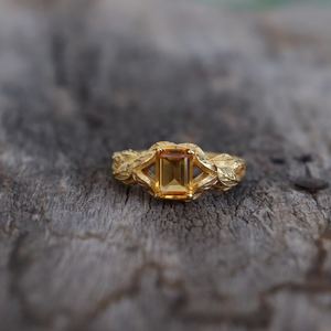 <b>Emerald</b> Cut Citrine <b>Ring</b> 925 Sterling <b>Silver</b> 14K Gold Plated Yellow Birthstone Minimalist Dainty Anniversary Gift - Product Image 1
