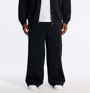 Pantalon de survêtement en coton pour homme, molleton mi-épais, broderie graphique effet délavé, coupe ample et large, jambe droite, devant plat - Product Image 1