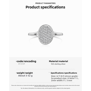 <b>925</b> Sterling <b>Silver</b> Oval Zircon <b>Ring</b> 5A Rhodium Plated Fine Jewelry Statement Band for Wedding Gift - Product Image 1
