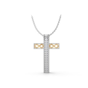Collier pendentif croix religieuse en or 18 carats avec diamant de laboratoire et design infini, bijoux fins bicolores pour femme - Product Image 4