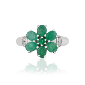 Stunning 100% Natural <b>Emerald</b> Gemstone Flower Design 925 Sterling <b>Silver</b> May Birthstone Fine <b>Ring</b> Jewelry - Product Image 1
