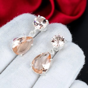 Morganite Pear Cut Drop Earrings 925 Sterling Silver Handmade Gemstone Dangle Earrings Boho Wedding Anniversary Birthday Gift - Product Image 4
