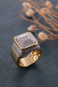 Oversized Iced Diamond 18K Gold Alloy Hip Hop Men's Band Geometric Square <b>Statement</b> <b>Ring</b> IGI Certified for Party Daily Wear - Product Image 3