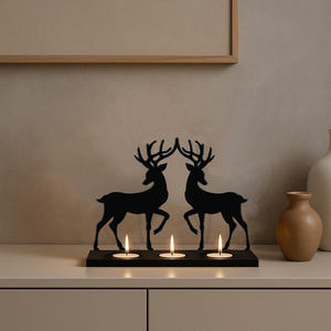 Porte-bougie moderne en métal noir en forme de cerf, 3 emplacements, centre de table renne pour Noël et la décoration intérieure - Product Image 1