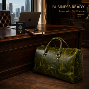 Bolsa de Lona de Cuero Verde Oliva para Hombre |   Bolsa de Viaje Premium para Fin de Semana |   Bolsa de Viaje Grande con Correa de Hombro Desmontable - Product Image 4