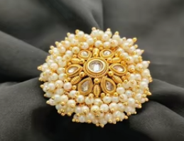 Elegante moda hermoso acabado antiguo ajustable con anillo de perlas en oro pulido anillo de dedo ajustable para mujer ropa de fiesta - Product Image 2