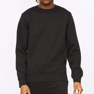 Men's Black Crew Neck Regular Fit Pullover Sweatshirt Solid Color Casual French Terry Knitted Autumn Wear - Product Image 1