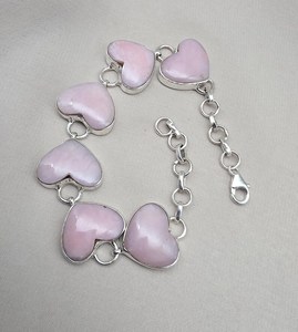 Bracelet en opale rose en forme de cœur, argent sterling 925, fait main - Product Image 1