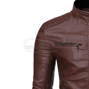 Veste en cuir pour hommes élégante pour l'automne/hiver respirant chaud noir polaire col montant fermeture à glissière nouveau Design Made Pakistan - Product Image 5