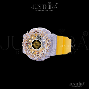 Reloj Deportivo de Lujo Justhira Unisex con Moissanita VVS Personalizada, Resistente al Agua 3BAR, Correa de Cuero Amarilla, Precio de Fábrica - Product Image 2