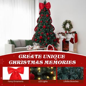 Albero di Natale Artificiale Grande 2,3 m Fai-da-te con 300 Luci LED Bianche Calde, Albero di Pino Pieghevole con Gigantesca Fiocco e Palline Rosse - Product Image 5