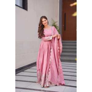 Vestido Anarkali de diseñador con Pent y Dupatta para Fiestas-Vestidos de noche - Product Image 3
