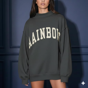 Sweat-shirt pull-over pour femme, long et ample, col montant, en molleton épais de qualité supérieure, coupe ample, confortable, décontracté, pour l'hiver, à porter au quotidien - Product Image 1